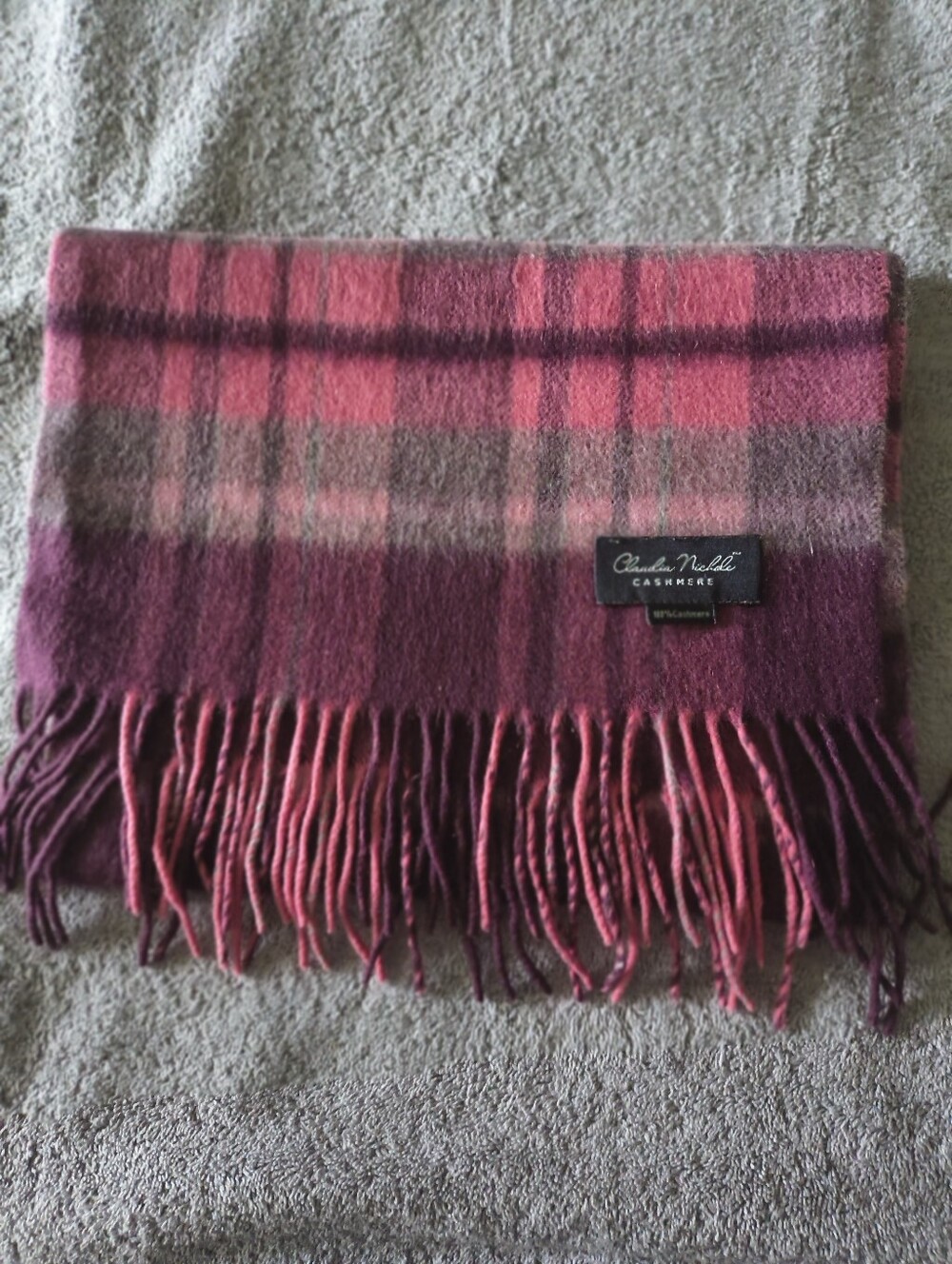 Cashmere Plaid Fringe Scarf in Pink by Claudia Nichole Quiet Luxury Layering